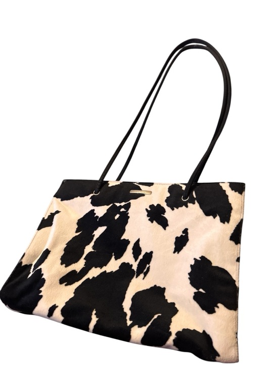 Nine West Handbags - Nine West Black & Cream Cow Print Fuzzy Tote Bag EUC
